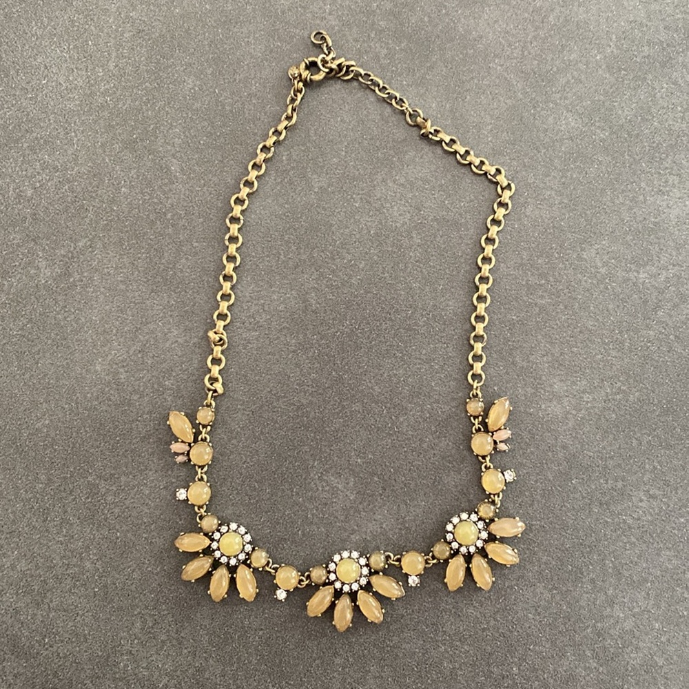 J. Crew cream yellow and crystal vintage art deco statement collar necklace